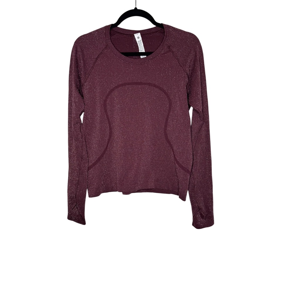 Lululemon Swiftly Tech LS Crew Parallel Texture Garnet Metallic Purple Size 12
